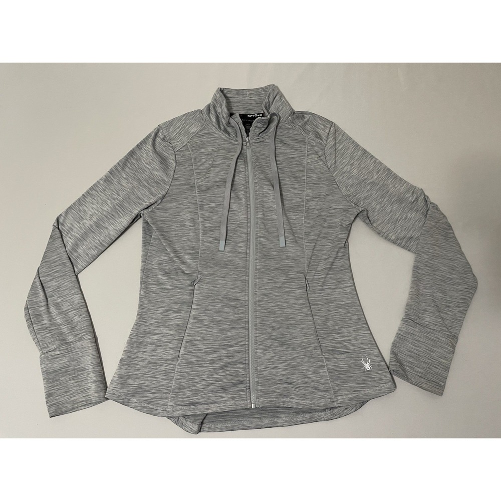 Spyder‎ Active Jacket Womens Large Gray Full Zip Mock Fleece Stretch Thumbholes